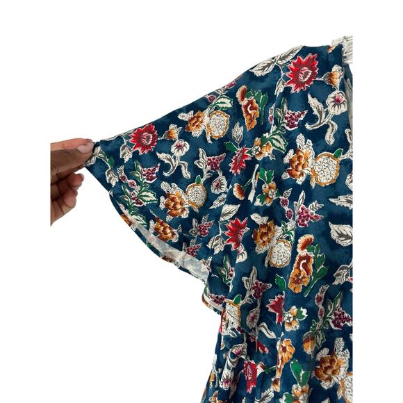 Ralph Lauren Black Label Stretch V-Neck Faux Wrap Blue Ruffle Blouse Medium - Picture 7 of 13